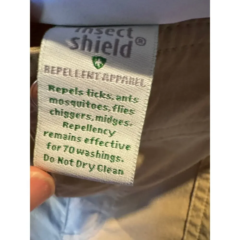 ExOfficio Insect Shield Women’s Khaki Travel Hiking Pants Size 10 Snap Hem
